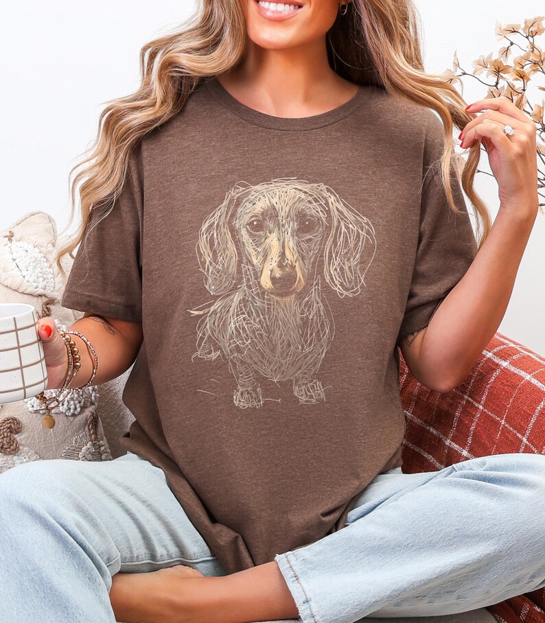 Dachshund Clothes Dachshund Shirt Soft Daschund Shirt Scribble Dachshund Art Tee Womensclothing Gift for Weiner Dog Lover Daschund Gifts Heather Brown