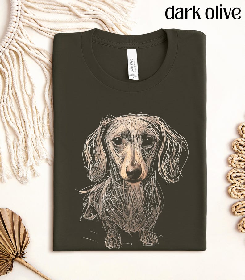 Dachshund Clothes Dachshund Shirt Soft Daschund Shirt Scribble Dachshund Art Tee Womensclothing Gift for Weiner Dog Lover Daschund Gifts Dark Olive