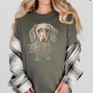 Dachshund Clothes Dachshund Shirt Soft Daschund Shirt Scribble Dachshund Art Tee Womensclothing Gift for Weiner Dog Lover Daschund Gifts Military Green