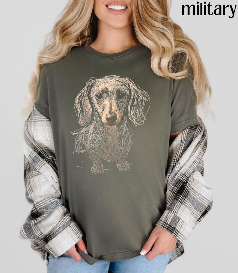 Dachshund Clothes Dachshund Shirt Soft Daschund Shirt Scribble Dachshund Art Tee Womensclothing Gift for Weiner Dog Lover Daschund Gifts Military Green
