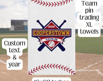 Emblema de béisbol personalizado de Cooperstown, toalla personalizada para intercambio de pines, tamaño XL, toallas personalizadas para equipos, 28 x 16 pulgadas.