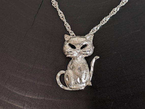Vintage Sterling Silver Cat Necklace - image 2