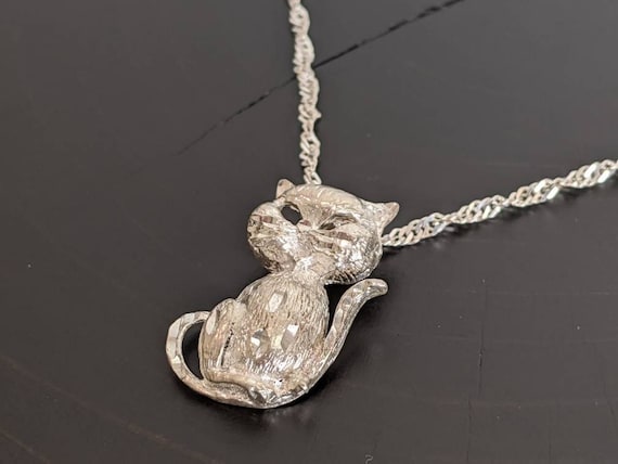 Vintage Sterling Silver Cat Necklace - image 3
