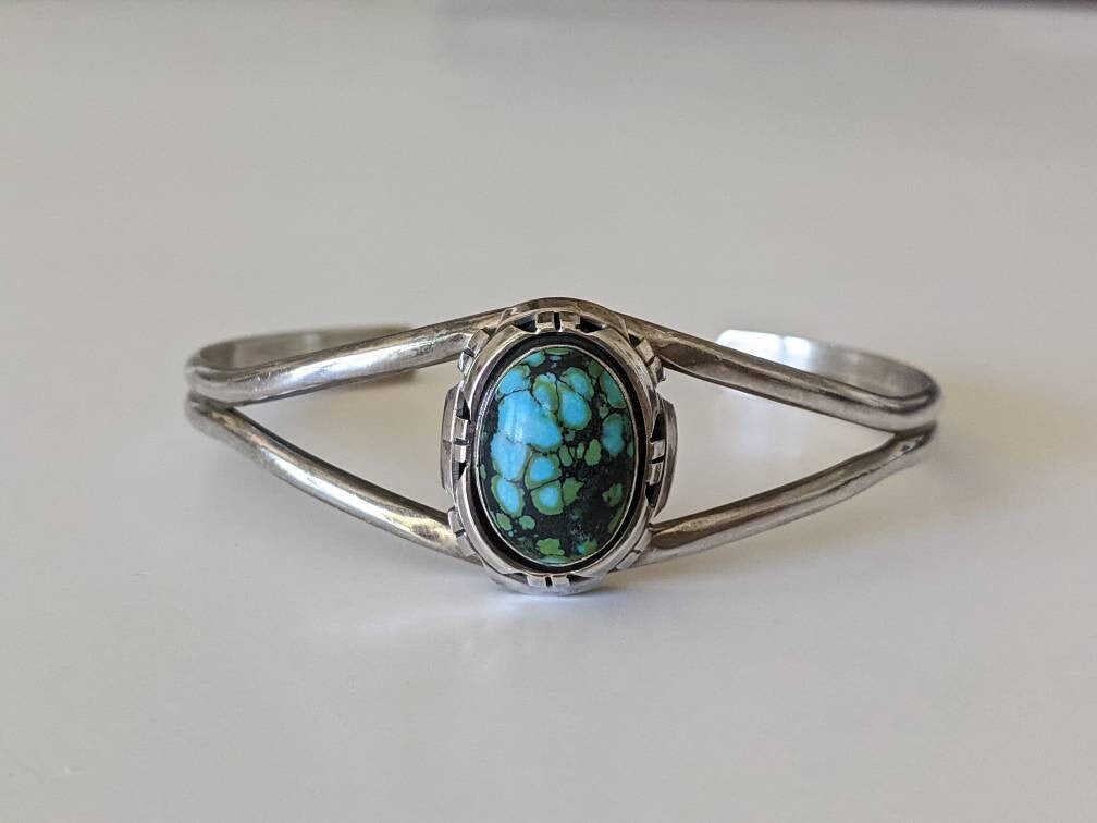 Turquoise and Sterling Silver Signed Cuff Bracelet
