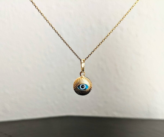 14k Gold Dainty Evil Eye Necklace