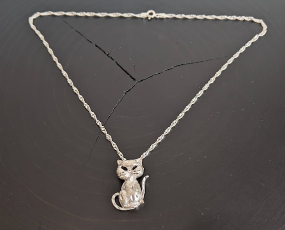 Vintage Sterling Silver Cat Necklace - image 1