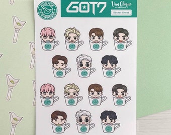GOT7 Stickers | GOT7 Gotoon Sticker Sheet - T-Expresso Coffee Cup Gotoons - GOT7/IGOT7/Ahgase