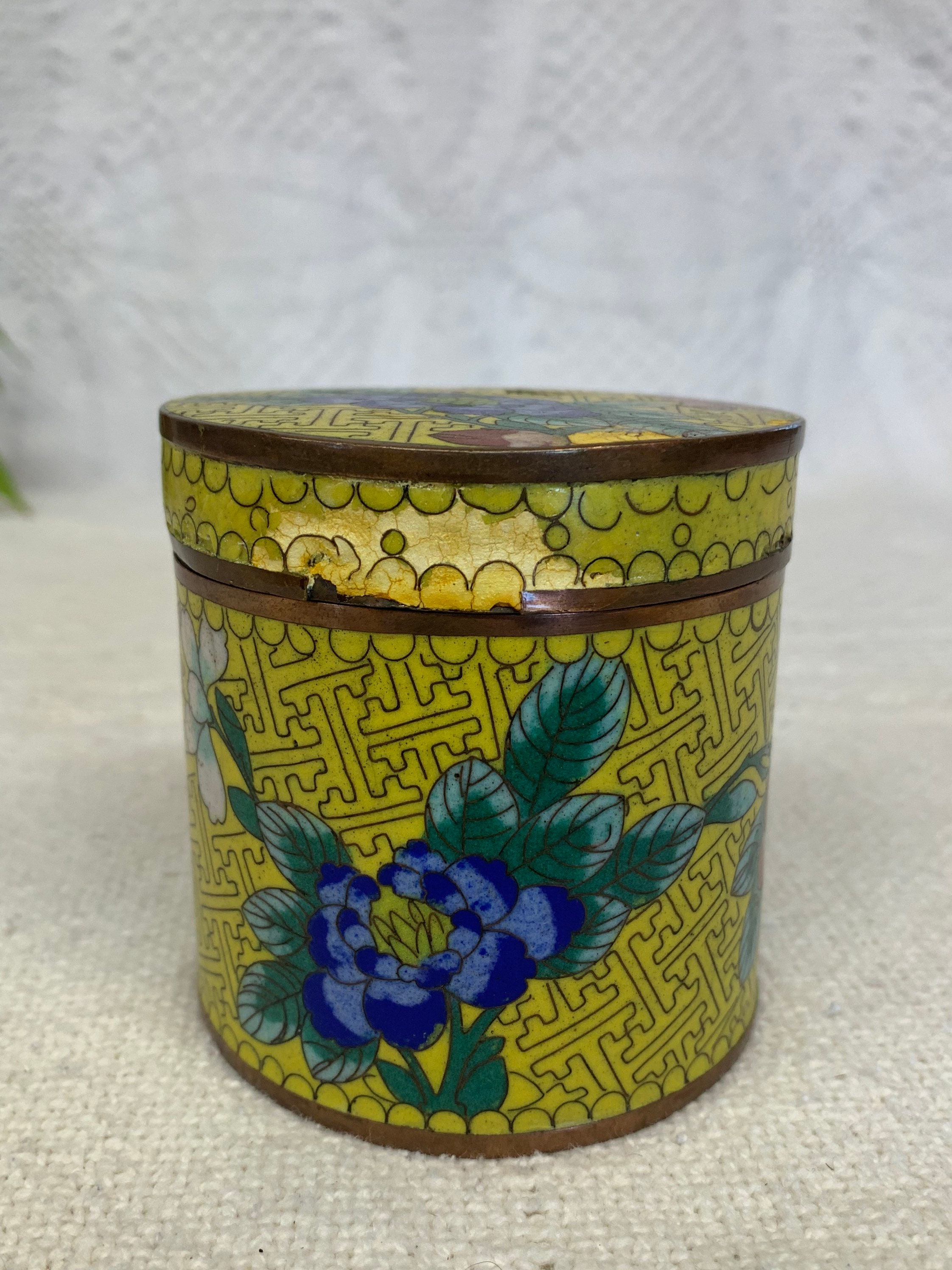 Vintage Small Yellow Chinese Brass and Copper Enamel Container Etsy