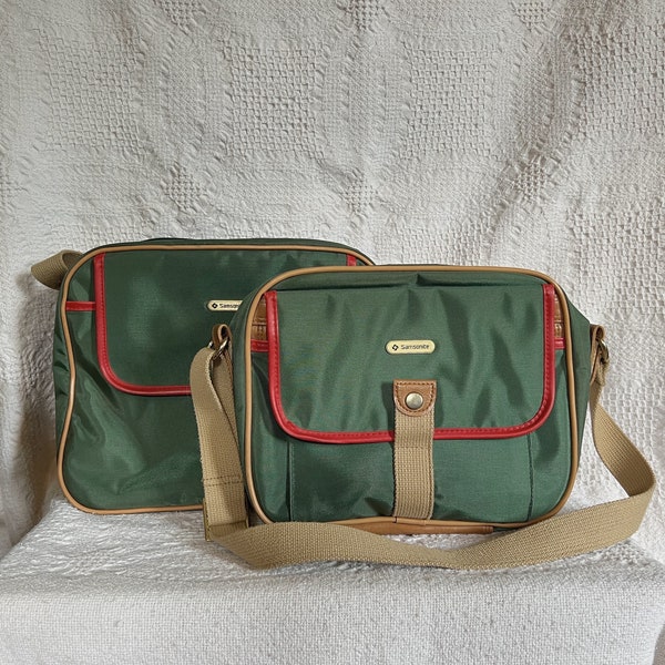 1990's Samsonite green traveler shoulder bag set - vintage Samsonite travel bag set