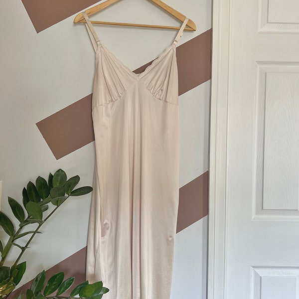 70’s Dixie Belle simple pale pink slip with delicate floral trim - vintage slip dress