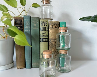 Vintage Set of 4 Small Glass Apothecary Jars with Cork Lids