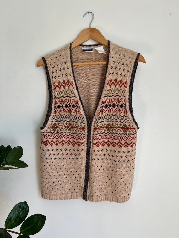 Vintage 90's Zippered Knit Sweater Vest - Vintage… - image 1
