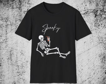 Skeleton Tee, Halloween Tee, Skeleton, Spooky Season, Holiday Tee, Skeleton Drinking,  Horror Mug