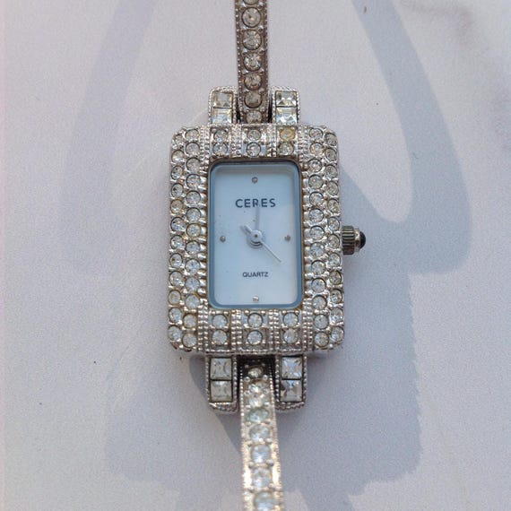 Ceres Ladies Watch Art Deco Tank Pave Crystal Bling
