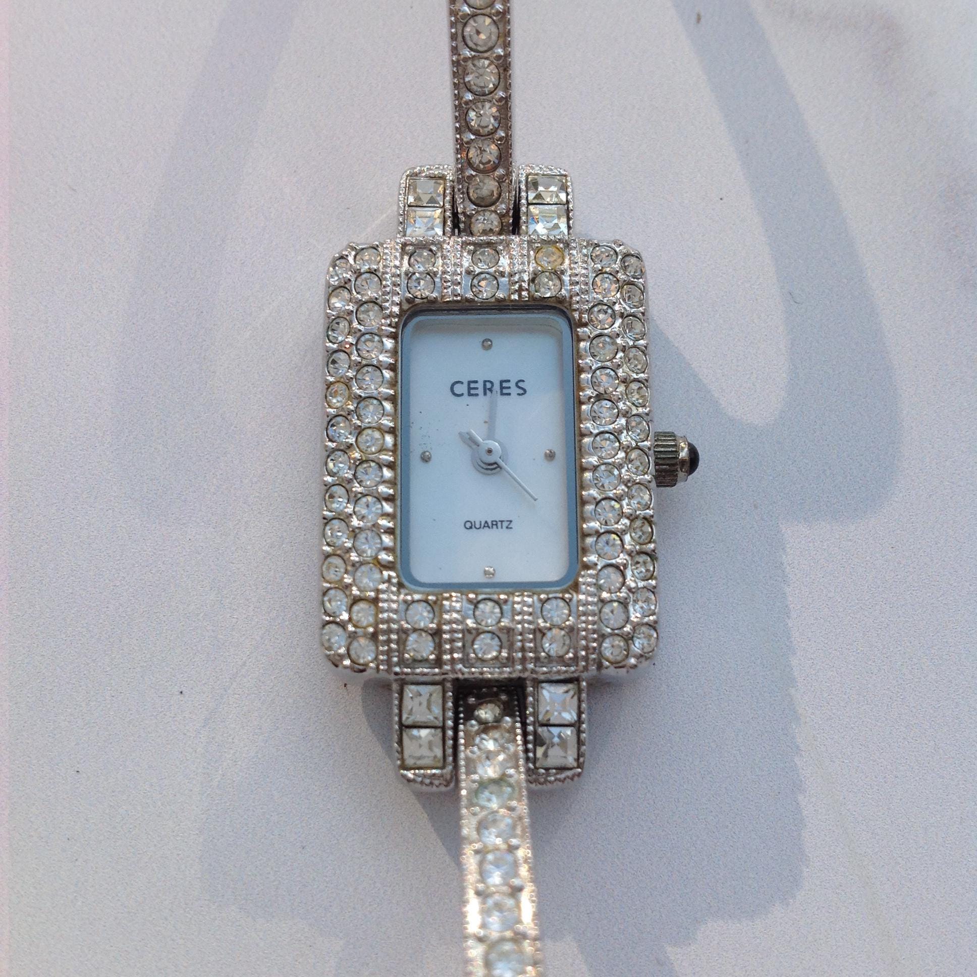 Ceres Ladies Watch Art Deco Tank Pave Crystal Bling Ceres Ladies Watch Art Deco Tank Pave Crystal Bling - Etsy  main image 2