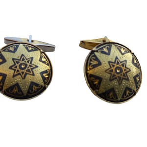 Spanish Damascene Octagram Cufflinks ~ Black & Gold