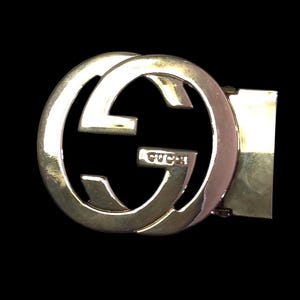 Gucci Silver BELT BUCKLE Men&#39;s Chrome / Rhodium Plated Interlocking &quot;Gs&quot;