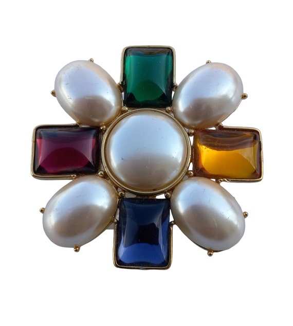 MONET Brooch Multicolor Gripoix Glass Pearl Maltes