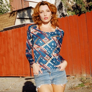 1970s Novelty Print Top / 1970s South Western Top / 1970s Glam Rock Shirt
