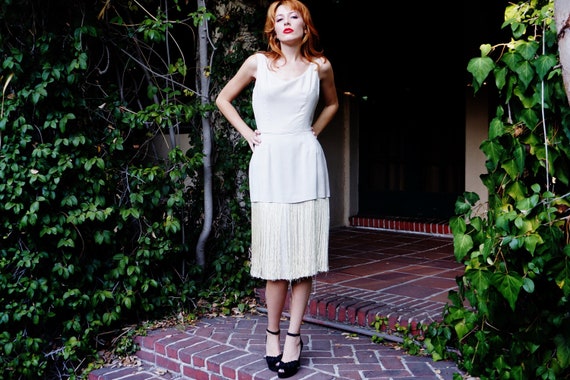 1950s White Fringe Dress / 1950s White Flapper Dr… - image 2