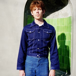 Deadstock 1970s Navy Polyester Jacket / 1970s Navy Cropped Jacket / 1970s Western Jacket