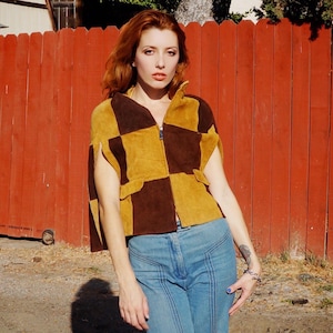 1960s Patchwork Suede Cape / 60s Two Tone Suede Poncho