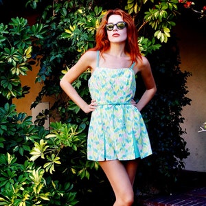 1950s Pleated Playsuit / 1950s Romper / 1950s One Piece Swimsuit / 1950s Pin Up Playsuit