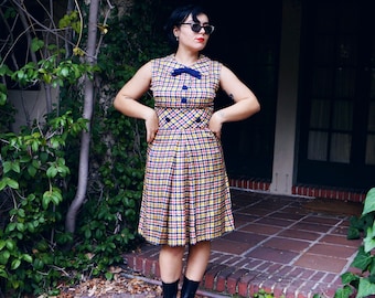 1960s Plaid Silk Dress from Neiman Marcus / 1960s Does 20s Dress / 1960s Plaid Mod Dress / 1960s Sailor Dress