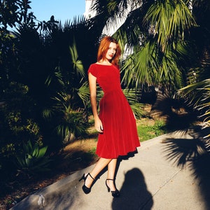 1930s Red Velvet Dress with Bow in Back 30s Formal Dress Pin Up Girl Film Noir 1930s Cocktail Dress