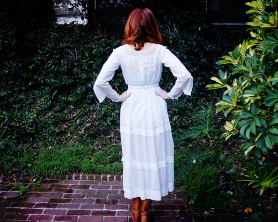 Edwardian White Cotton and Lace Dress Semi Sheer … - image 4