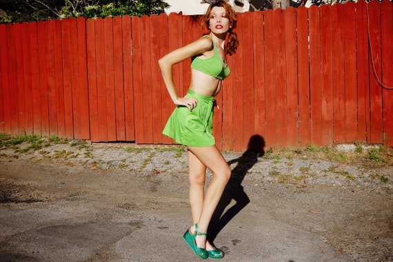 1950s Lime Green Playsuit Set / 1950s Green Bikin… - image 4