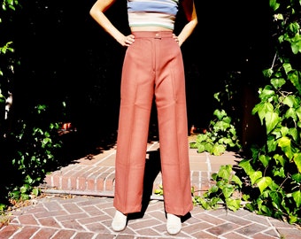 1970s Brown Polyester Bell Bottoms, High Rise - Size 28