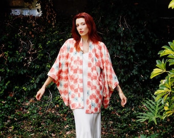1940s Silk Floral Kimono Jacket - Vintage Japanese Haori Robe