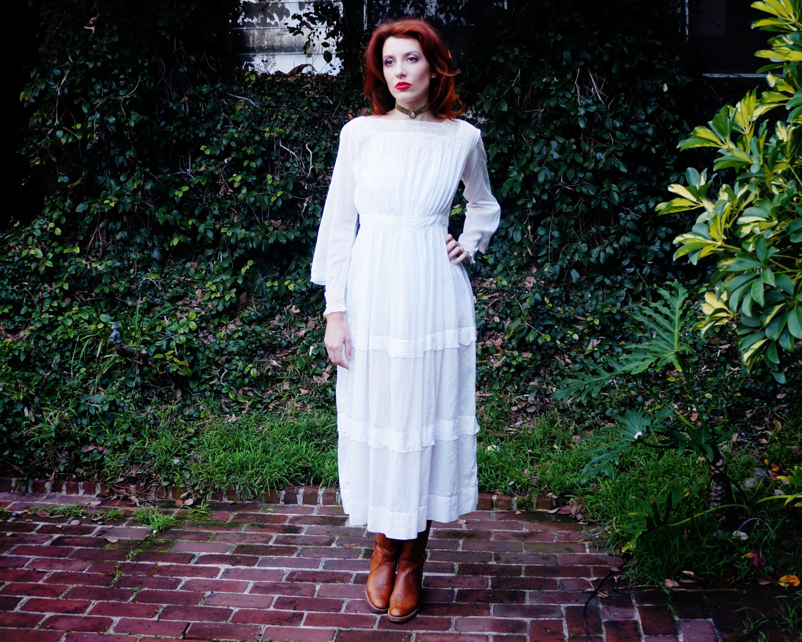 Edwardian White Cotton and Lace Dress Semi Sheer Victorian Dressing Gown Hippie Boho Edwardian Tea Dress