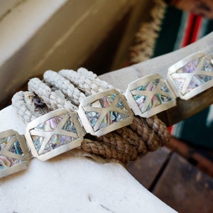 Antique Sterling Silver and Abalone Taxco Bracelet / Antique Taxco Bracelet 925 / Rainbow Abalone Bracelet / Mexican Souvenir Bracelet