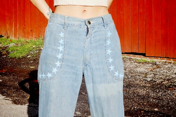 1970s Painted Star Bell Bottoms by Faded Glory / … - image 2