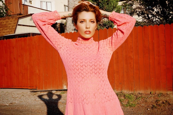 1960s Pink Knit Midi Dress / 1960s Knit Dress / 1… - image 4