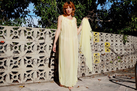 1950s Yellow Slip & Bed Jacket Set Union Made / 1… - image 8