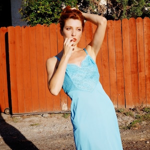 1950s Turquoise Blue Slip Dress Deadstock by Vanity Fair / Dead Stock 50s Lingerie / 1950s Lace Slip image 1