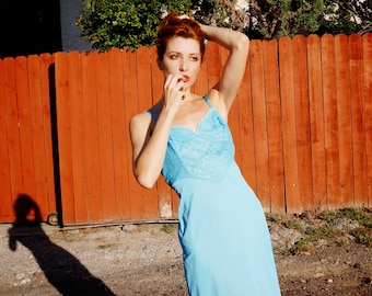 1950s Turquoise Blue Slip Dress Deadstock by Vanity Fair / Dead Stock 50s Lingerie / 1950s Lace Slip