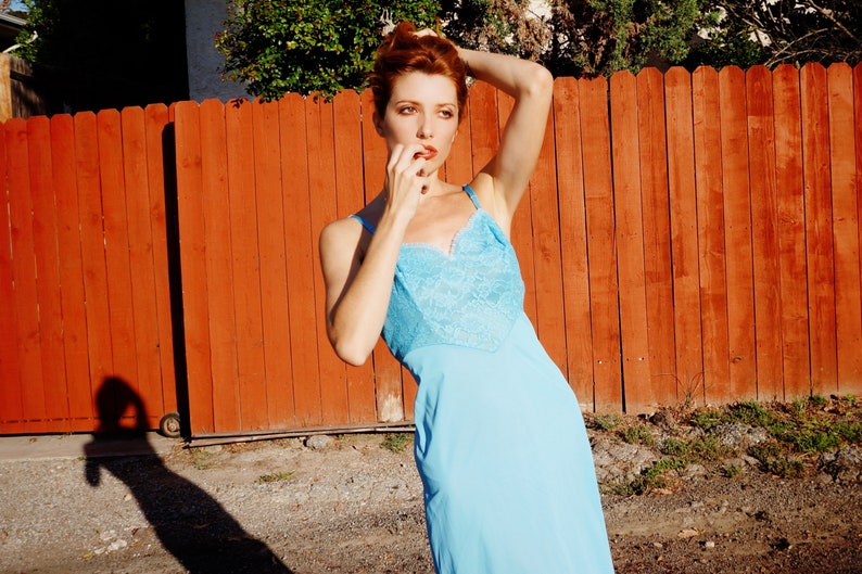 1950s Turquoise Blue Slip Dress Deadstock by Vanity Fair / Dead Stock 50s Lingerie / 1950s Lace Slip image 1