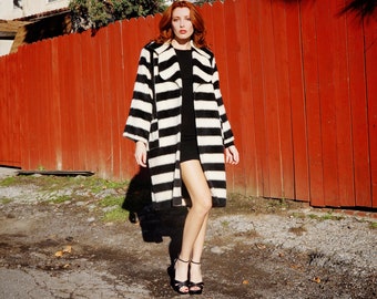 RARE 1970s Jean Muir Black and White Striped Mohair Coat / 1970s Jean Muir Coat / 1970s Mohair Coat