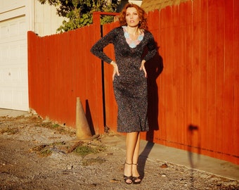 1970s Sparkle Knit Wenjilli Dress / 1970s Sweater Dress / 1970s Knit Midi Dress