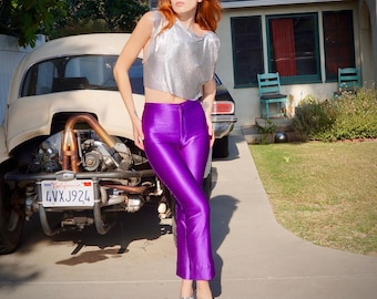 1970s-1980s Le Gambi Disco Pants / 1970s Purple Disco Pants / 70s Liquid Look Pants / Studio 54 70s Lycra Pants