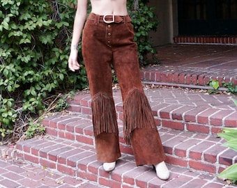 1960s Suede Fringe Pants / 1960s Suede Chaps / 1960s Suede Rodeo Pants / 1960s Fringe Western Pants