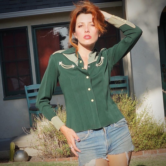 RARE 1940s H Bar C California Ranchwear Western Shirt / 40s Gabardine H Bar C Western Shirt / 40s Western Shirt