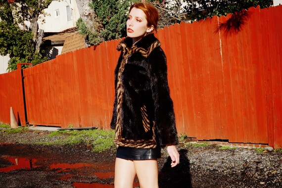 1970s Brown Mink with Tiger Print Fur Coat / 1970… - image 3