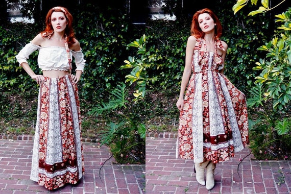 1970s Prairie Dress and Tie Set / 1970s Prairie M… - image 1