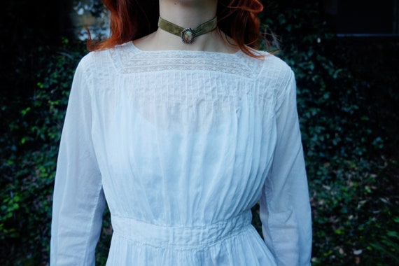 Edwardian White Cotton and Lace Dress Semi Sheer … - image 7
