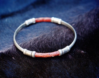 Sterling Silver Bangle Bracelet Hecho En Mexico, Stamped Pyramid